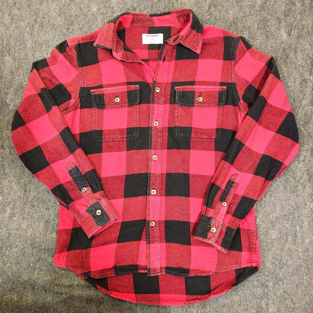 Old Navy Womens Red Black Buffalo Plaid Flannel Shirt Button Down Size S